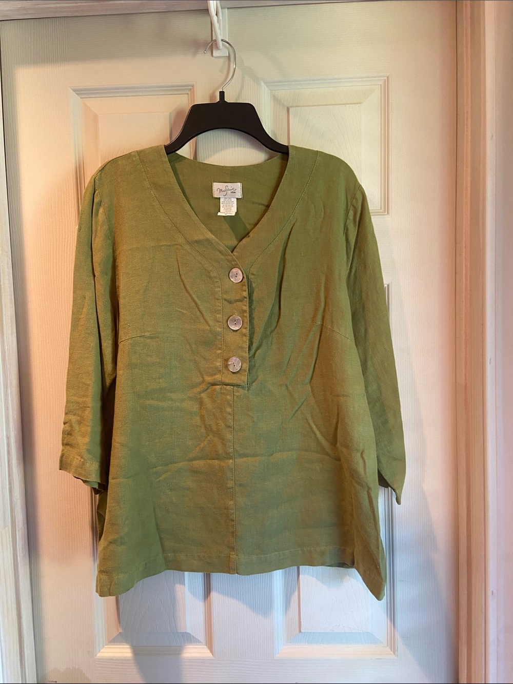 Lightweight Olive Green V-Neck Button Tunic by Foxcroft